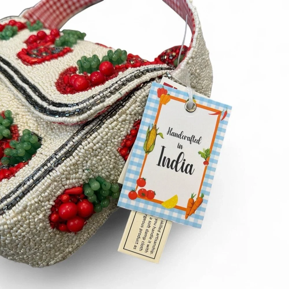 Viral Tomato Beaded Shoulder Bag Red Cream NWT